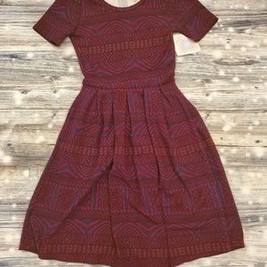 LuLaRoe Womens Red Blue Psychedelic Amelia Dress